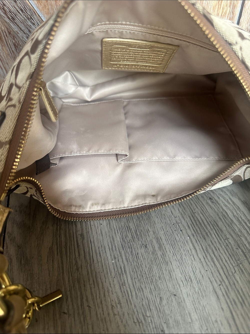 Coach Signature C Penelope Jacquard Logo Gold Leather Trim & Coach Cherry Charm - Picture 9 of 16